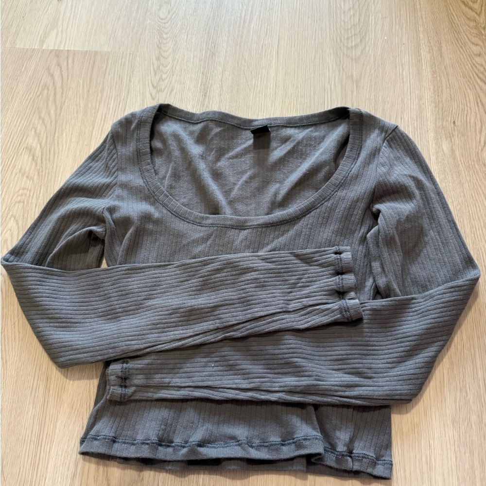 Charcoal Long Sleeve Ribbed Top